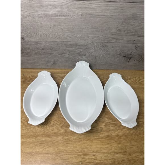 Apilco Oval Handled Au Gratin Mini Baking Dishes White Porcelain~set Of 3 - Picture 1 of 8